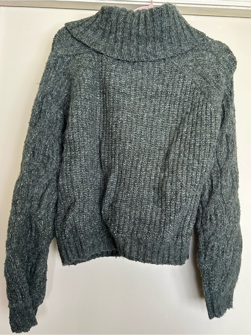 Francesca's Collections Heathered Green Cable Turtleneck Sweater